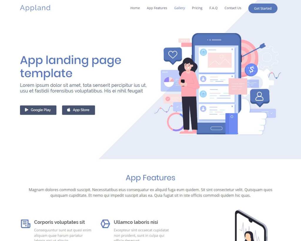 Free Bootstrap App landing page template