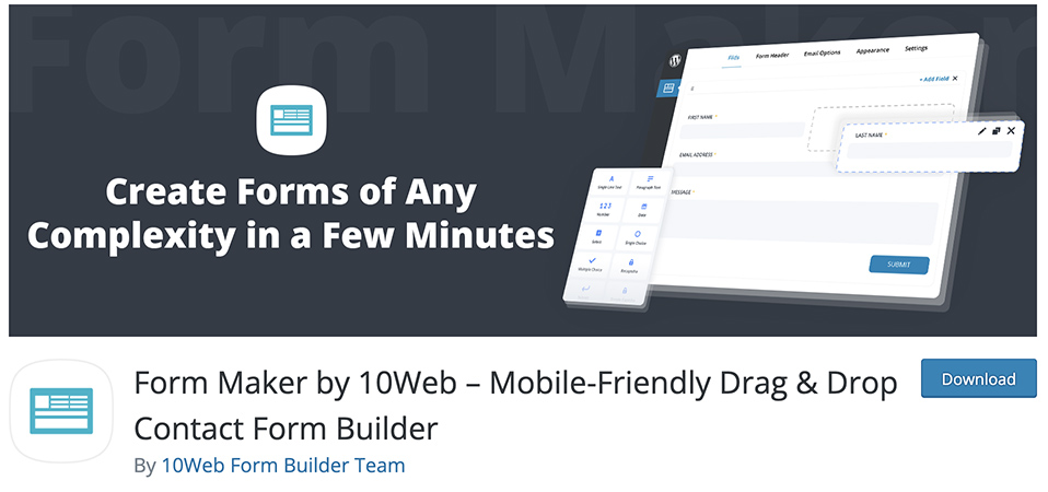 Form Maker by 10Web – Mobile-Friendly Drag & Drop Contact Form Builder