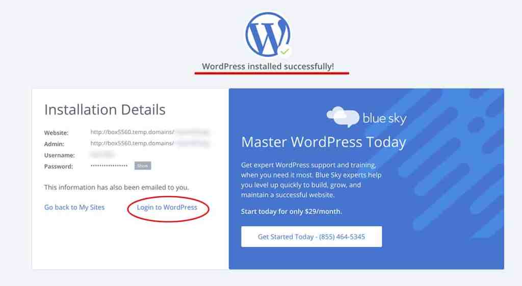 WordPress Installed you are all done in under 5 minutes