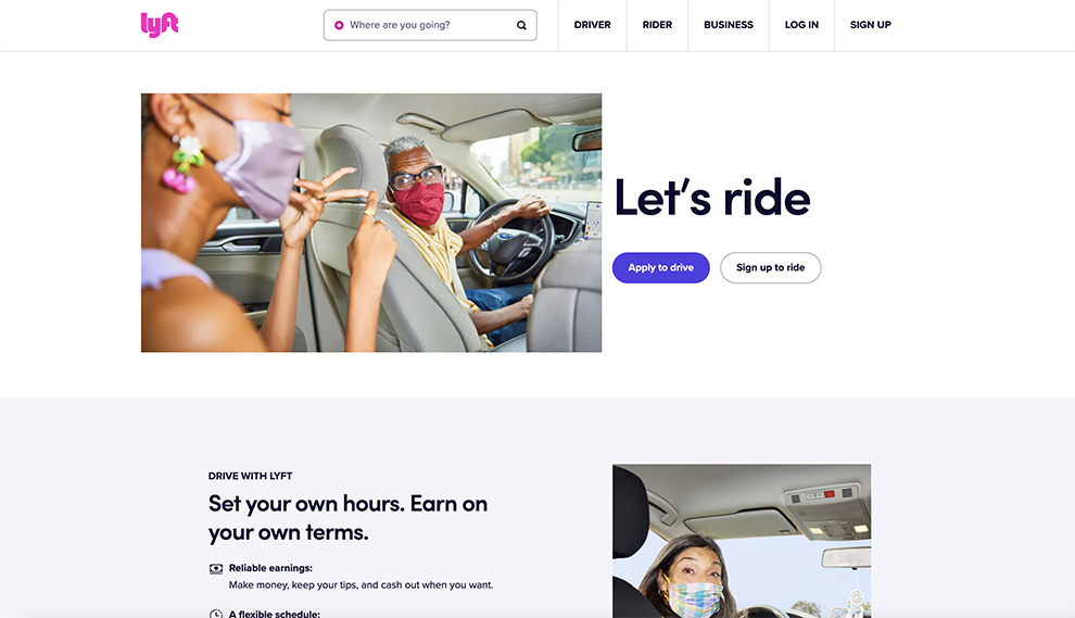 Lyft homepage design