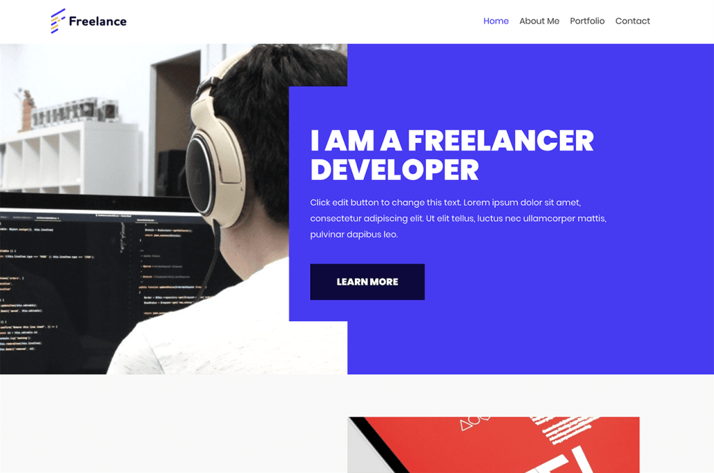 Neve free portfolio Freelancer is a one-page WordPress template with a professional and engaging look. It is perfect for creating a portfolio website for freelancers, illustrators, and any content creator.