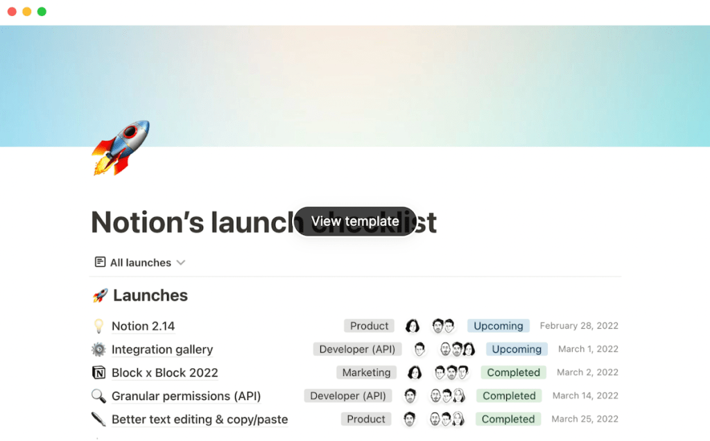 Notion launch checklist template