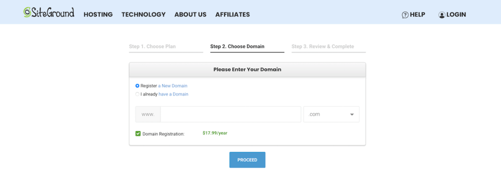 SiteGround domain register