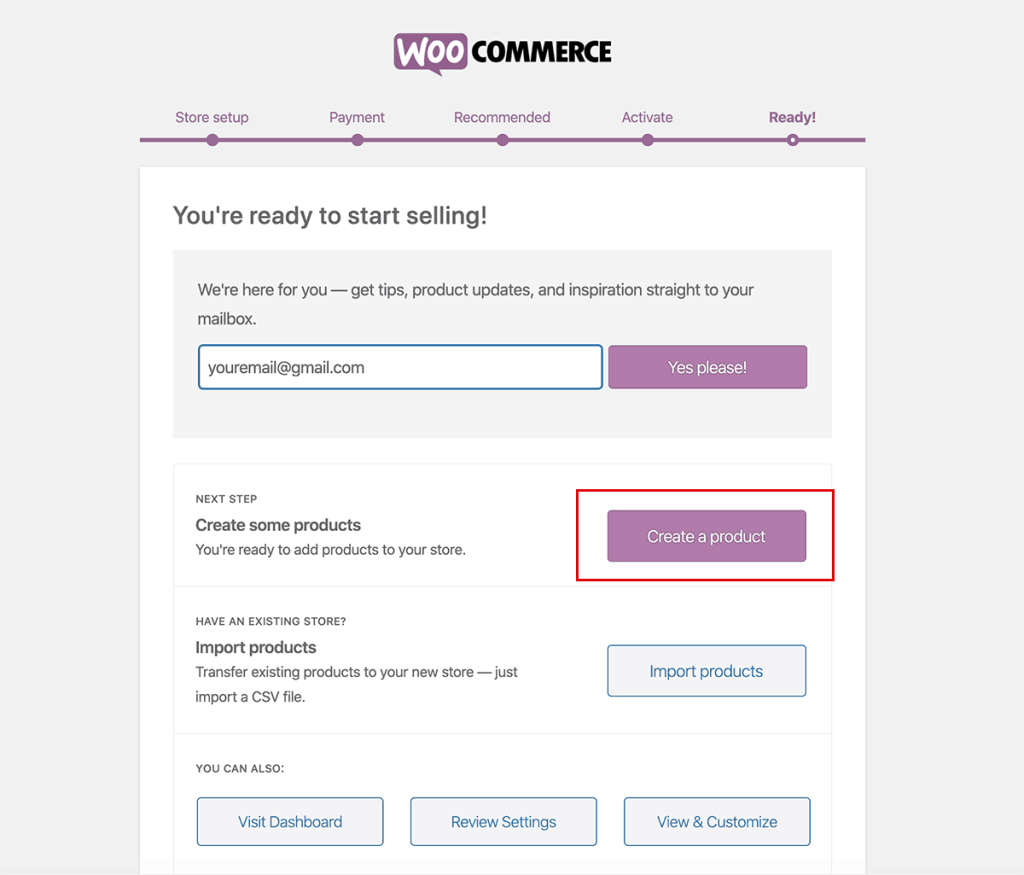 WooCommerce wizard install