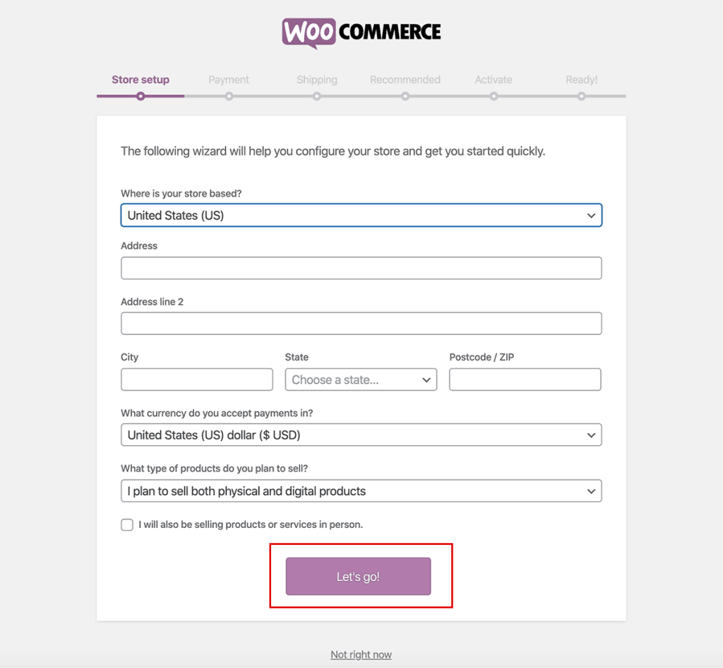 WooCommerce Store Setup get started 