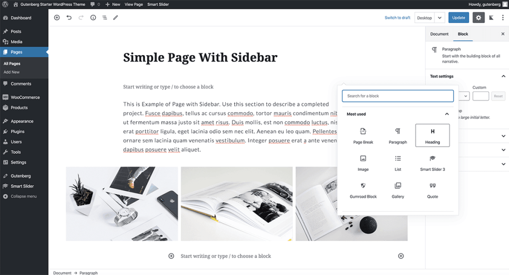 Adding Simple Page to WordPress Gutenberg Theme